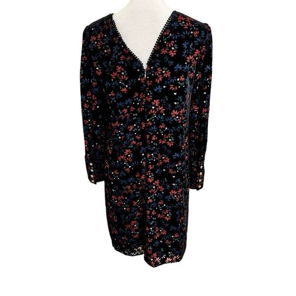 NEW Draper James Floral Velvet Shift Dress Black Red Blue Size XS - Picture 2 of 7